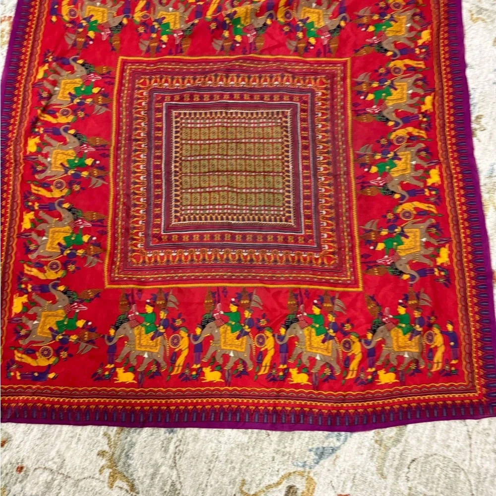VTG Oscar De La Renta Vibrant Red Tapestry with Elephant Motif - Picture 1 of 13